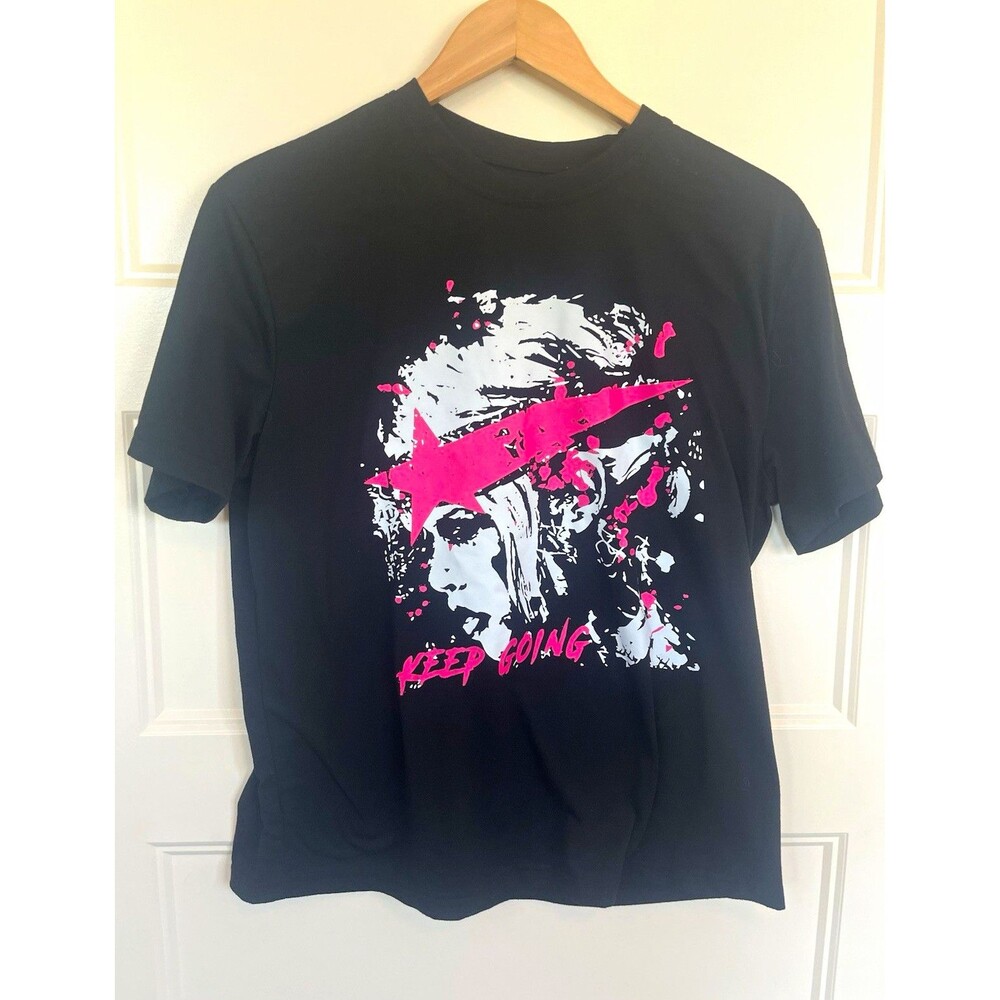 Men's Black Astronaut Space "Keep Going" Graphic Crew Neck Cotton Tee Shirt M/L